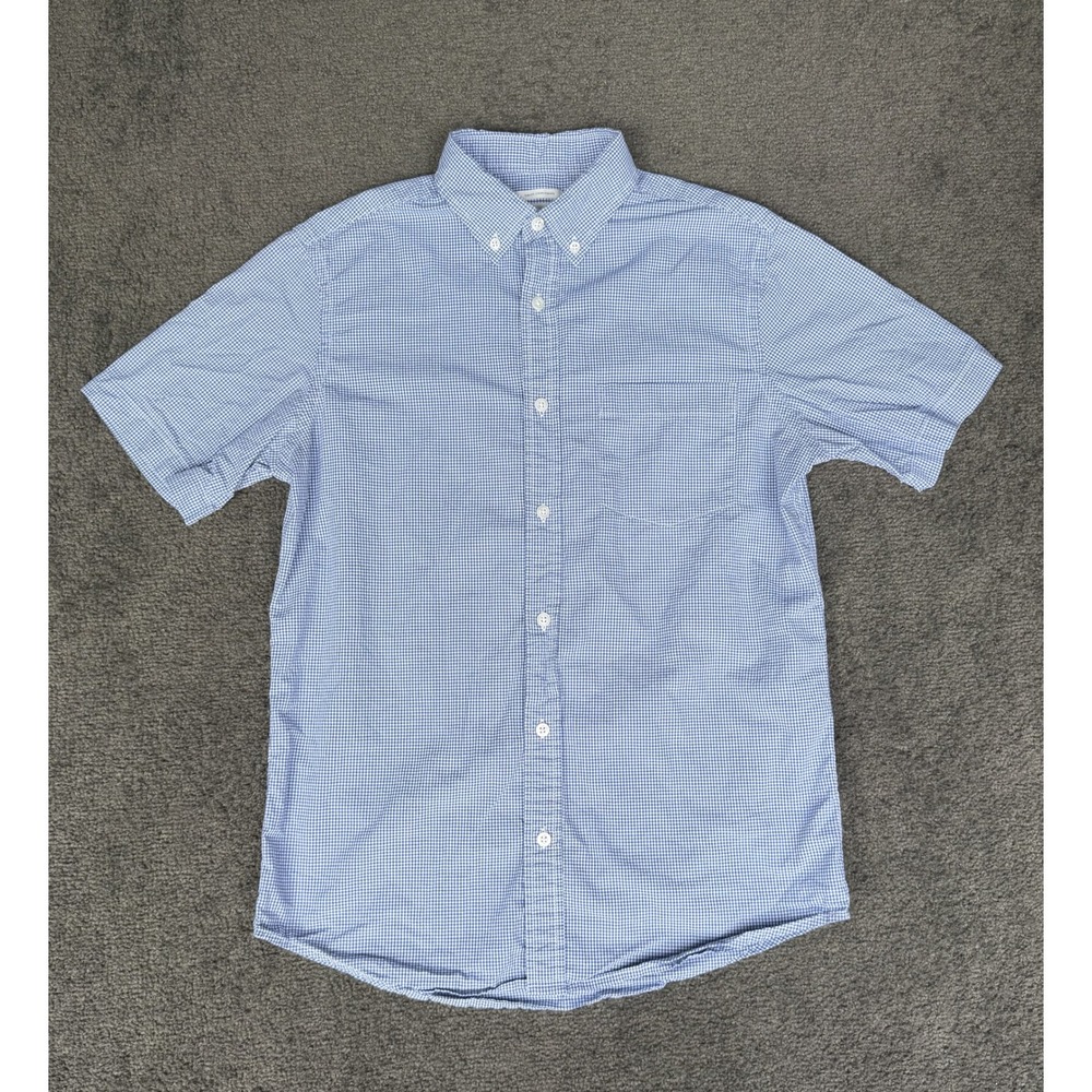 Old Navy Mens Slim Fit Short Sleeve Gingham Button Down Shirt Blue White Small